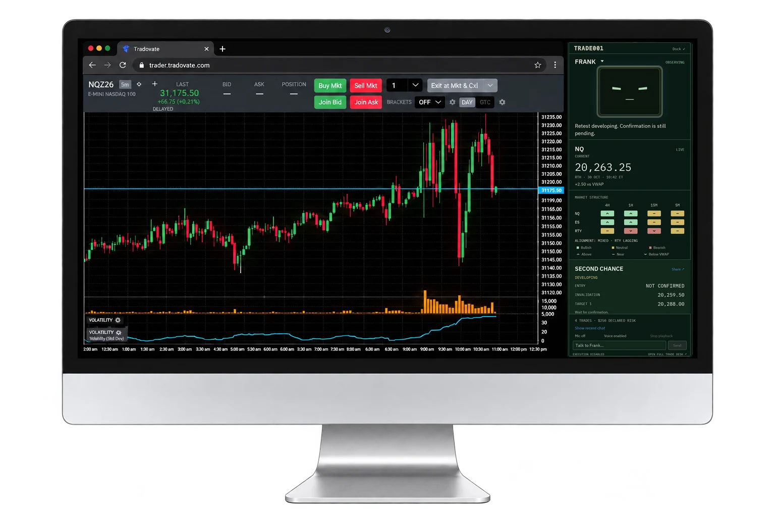 Tradovate trading platform on the original computer display